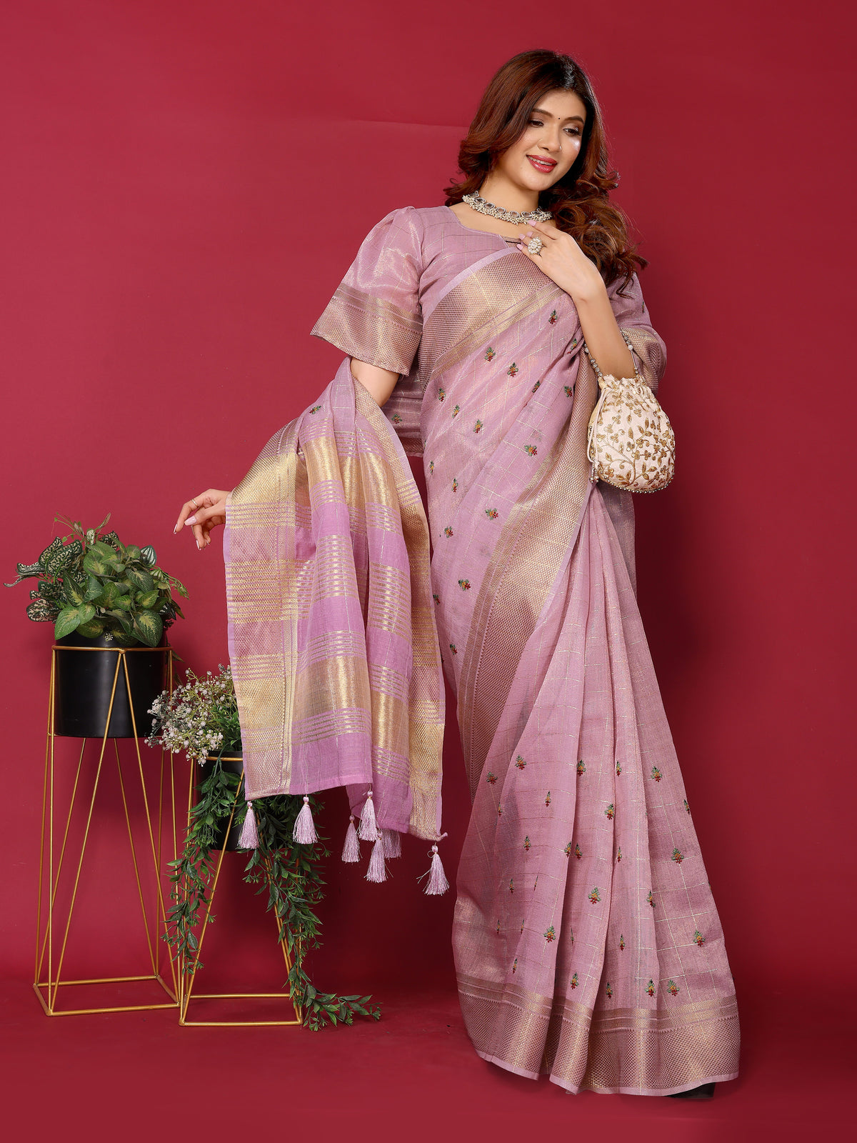purple cotton silk saree embroidery
