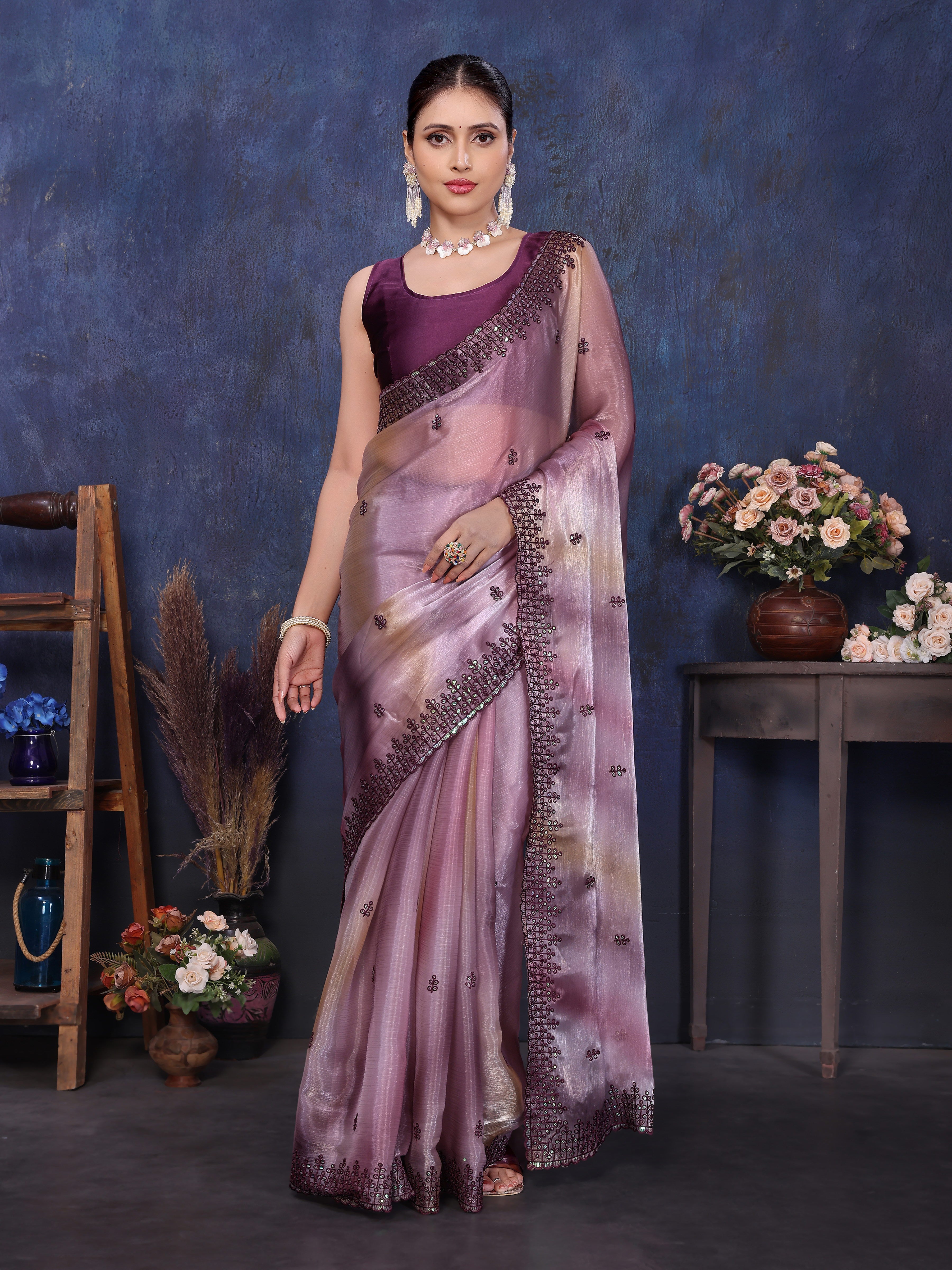 purple jimmy choo designer silk saree