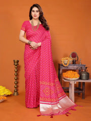 Rani Pink Cotton Silk Bandhani Saree