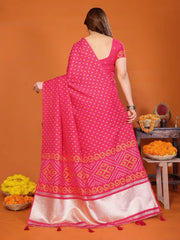 Rani Pink Cotton Silk Bandhani Saree
