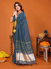 Blue Cotton Silk Bandhani Saree
