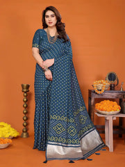 Blue Cotton Silk Bandhani Saree