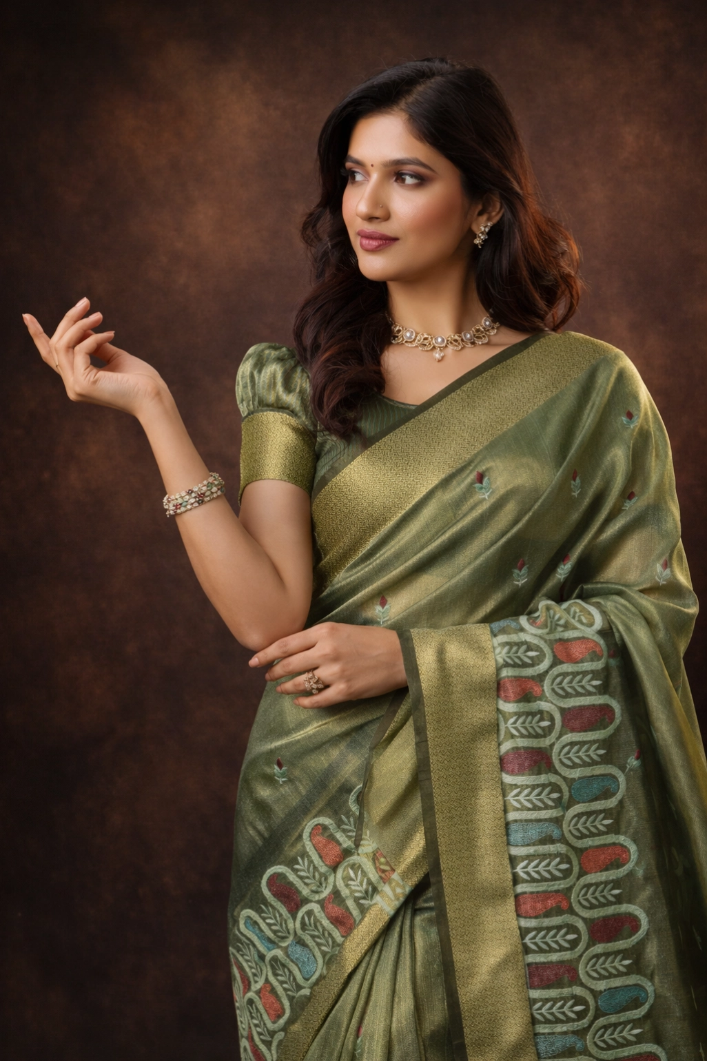 Green Cotton Khadi Silk Saree