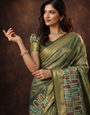 Green Cotton Khadi Silk Saree