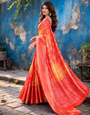 Red and Orange Dola Silk Bandhani Printed Saree