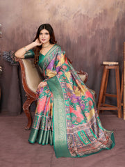 Green Dola jacquard with Rajasthani jhalak Digital Print Saree