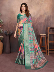 Green Dola jacquard with Rajasthani jhalak Digital Print Saree
