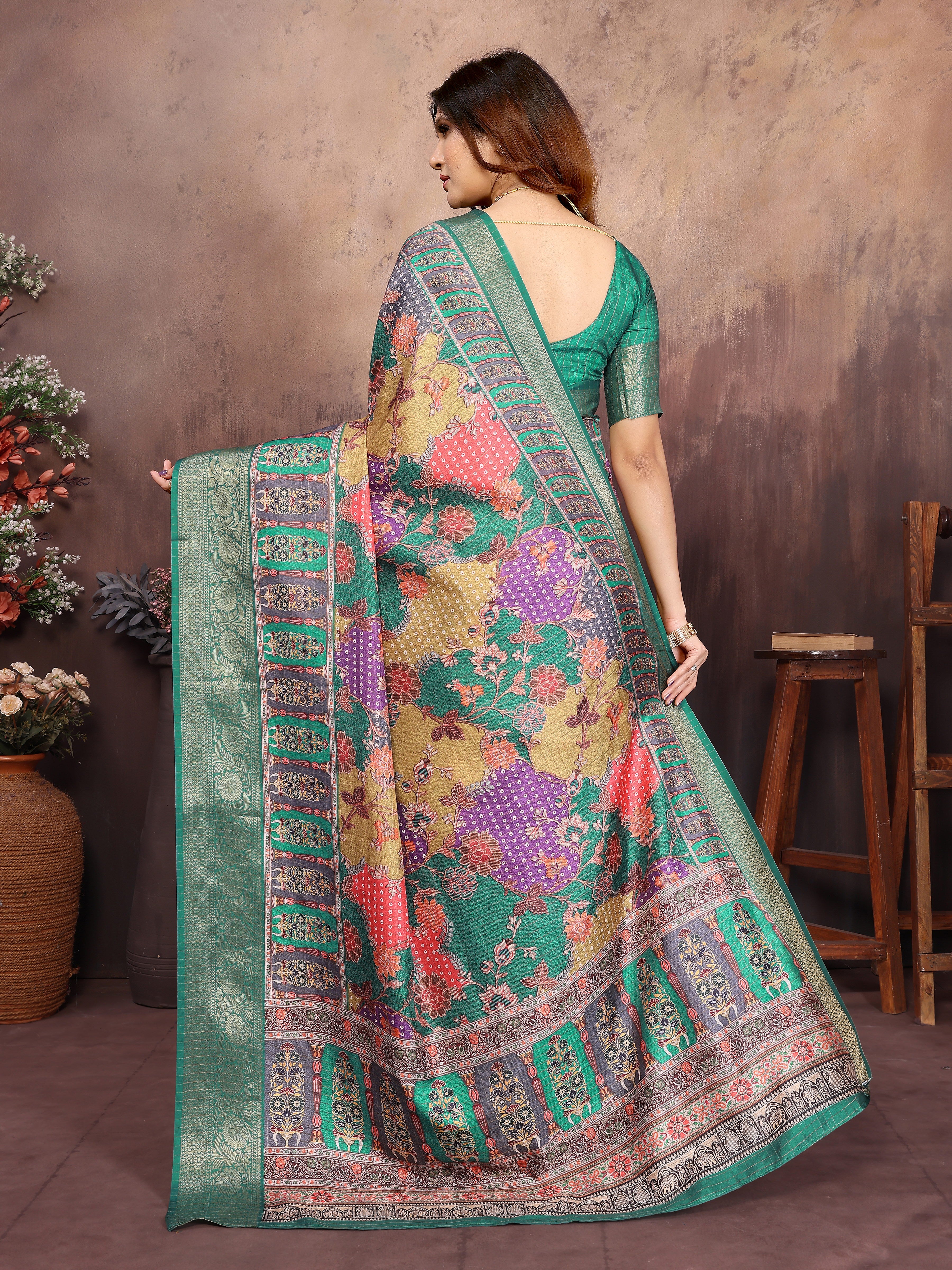 Green Dola jacquard with Rajasthani jhalak Digital Print Saree