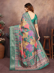 Green Dola jacquard with Rajasthani jhalak Digital Print Saree