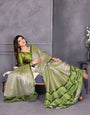 Green Satin Silk Resha Latkan Designer Saree