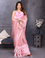 Pink Satin Silk Resha Latkan Designer Saree