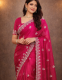 Rani Pink Satin Silk Embroidered Saree