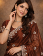 Deep Maroon Satin Silk Embroidered Saree