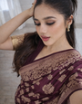 Wine Banarasi Silk Zari Saree Styled by Shruti