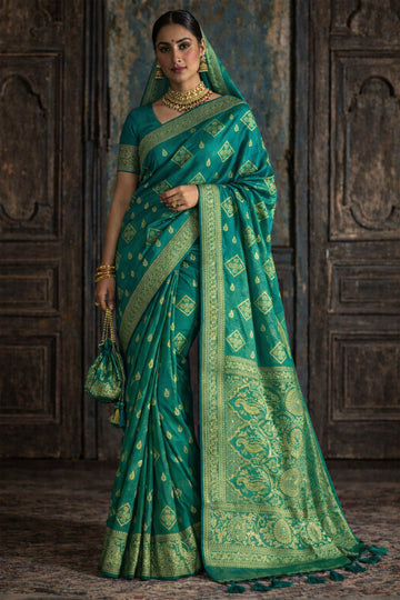 Teal Green Pure Banarasi Silk Saree