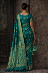 Teal Green Pure Banarasi Silk Saree