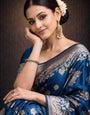 Teal Blue Banarasi Silk Gold Zari work Saree