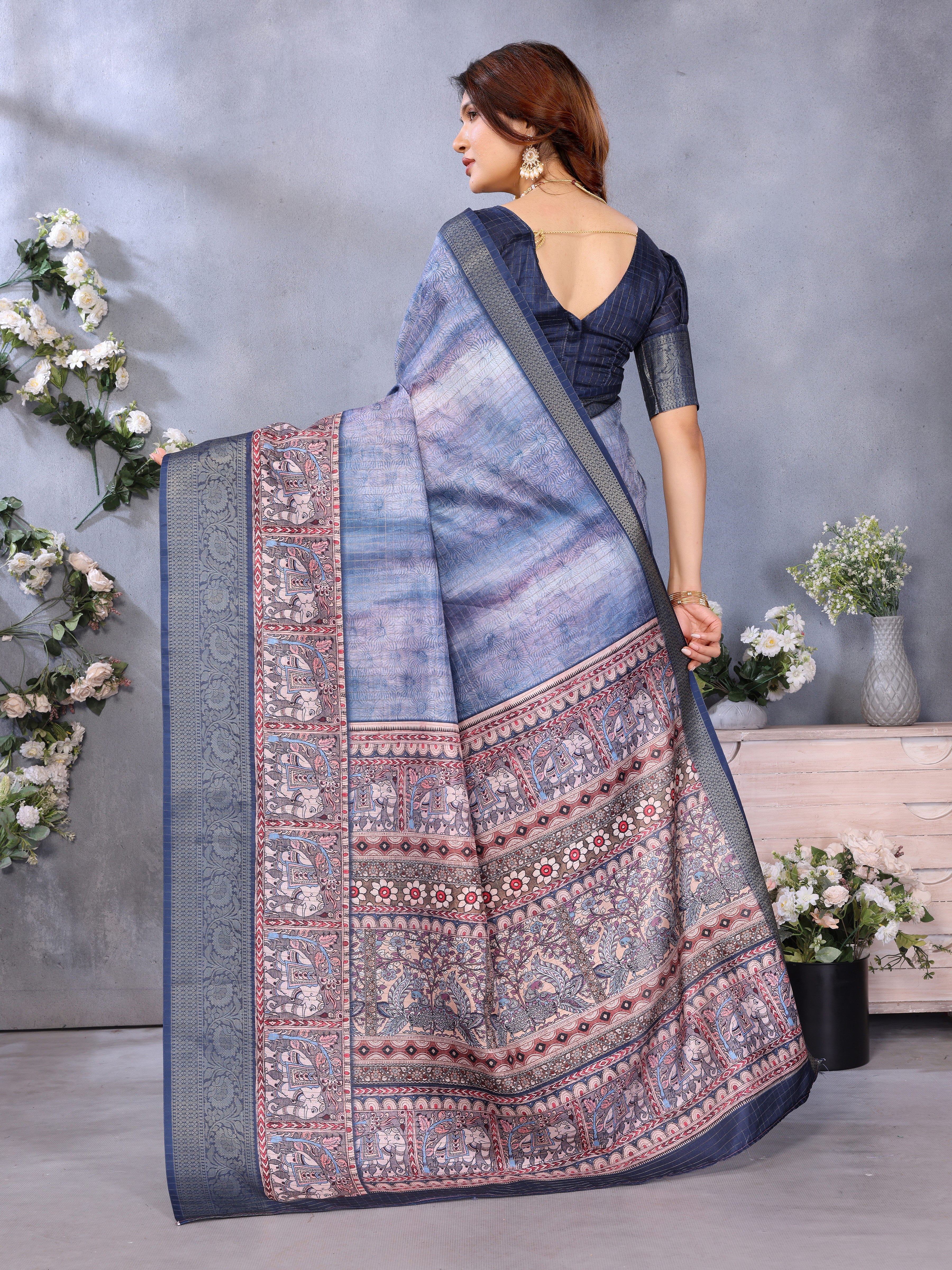 traditional indigo jacquard saree for diwali celebration