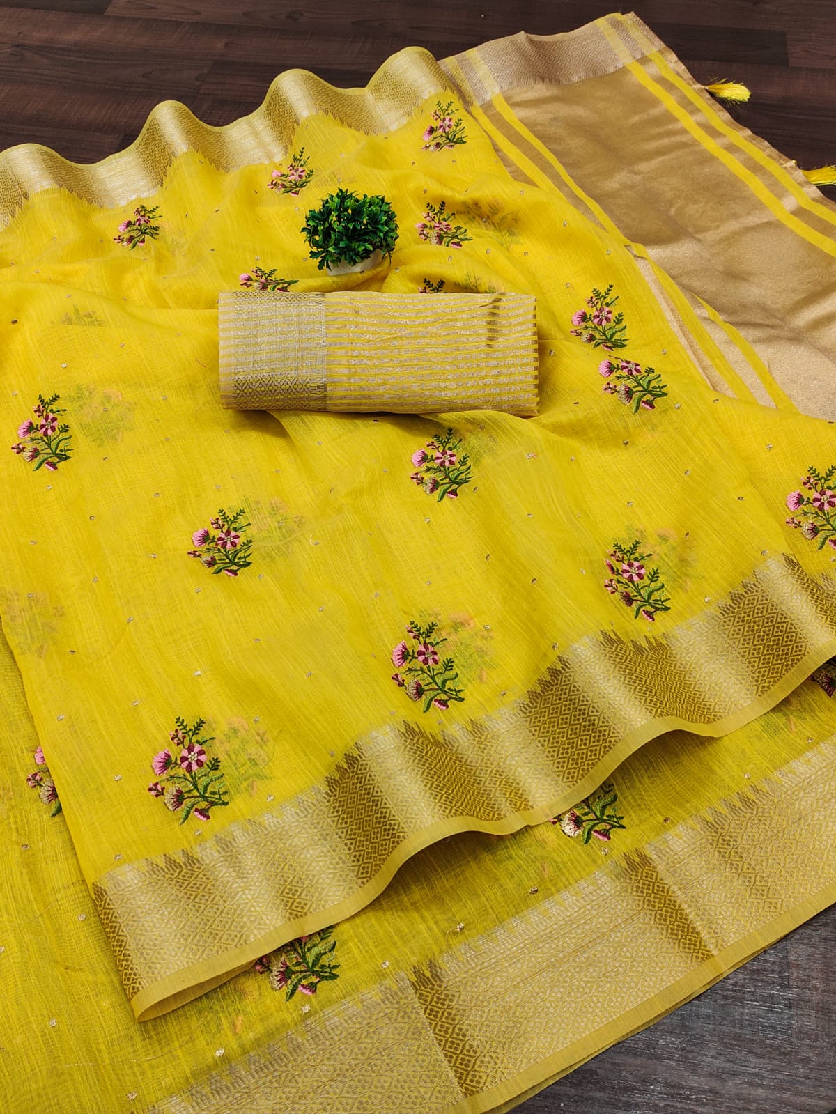 traditional yellow saree for diwali celebration