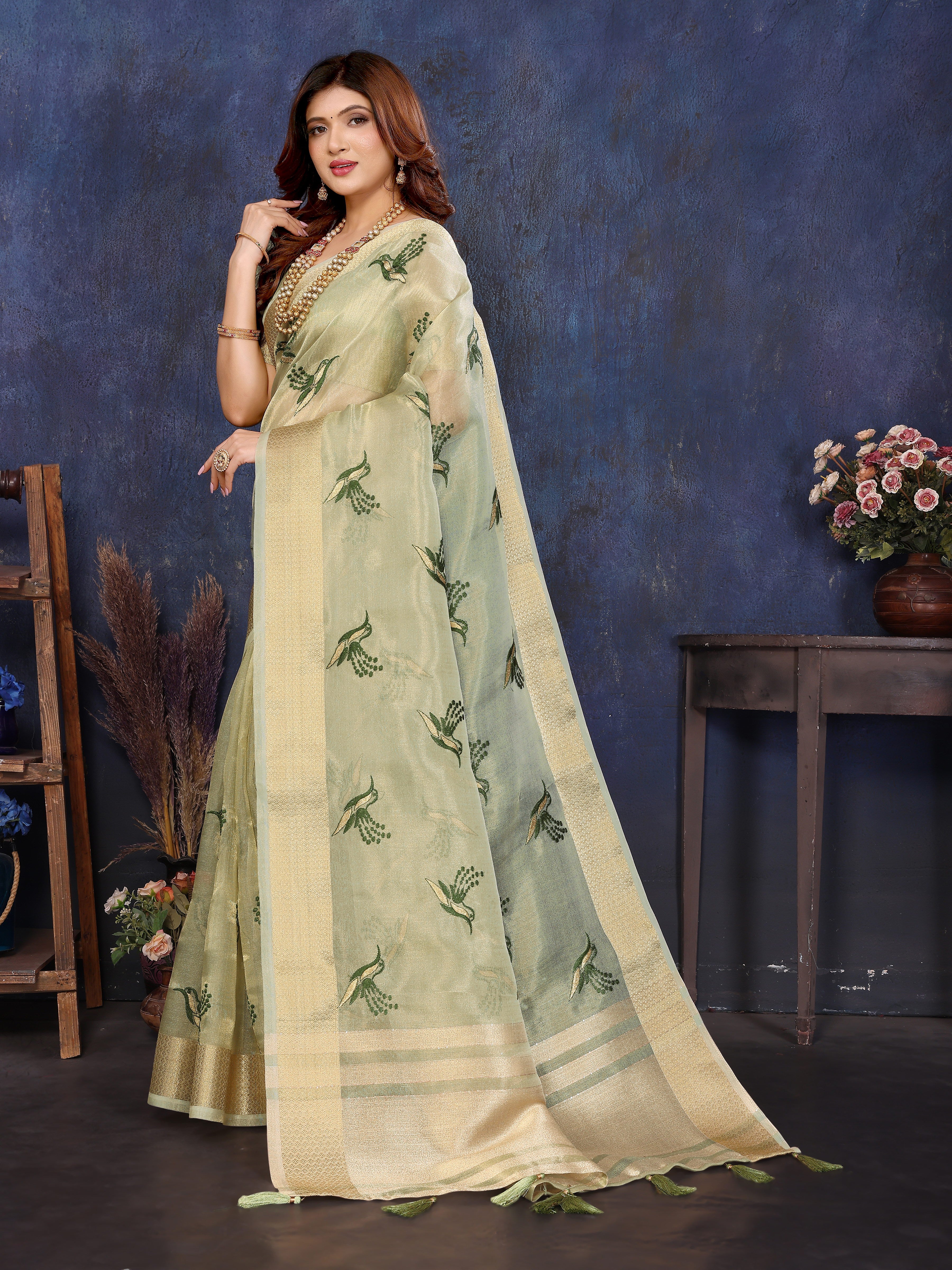 viscose fabric saree with detailed thread work