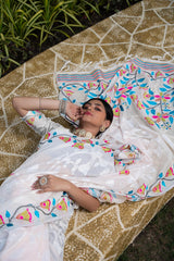 white floral cotton silk saree