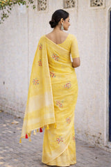 Simple Yellow Linen Summer Saree