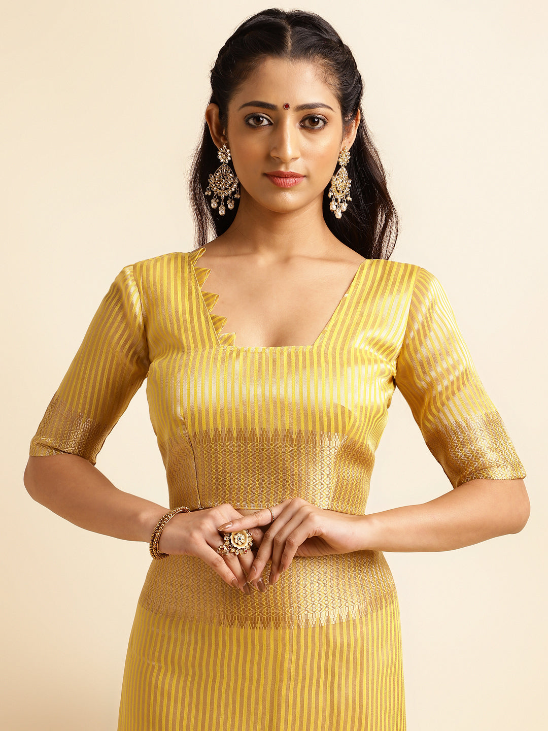 yellow festive saree with blouse piece online