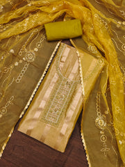 yellow gold organza unstitched suit