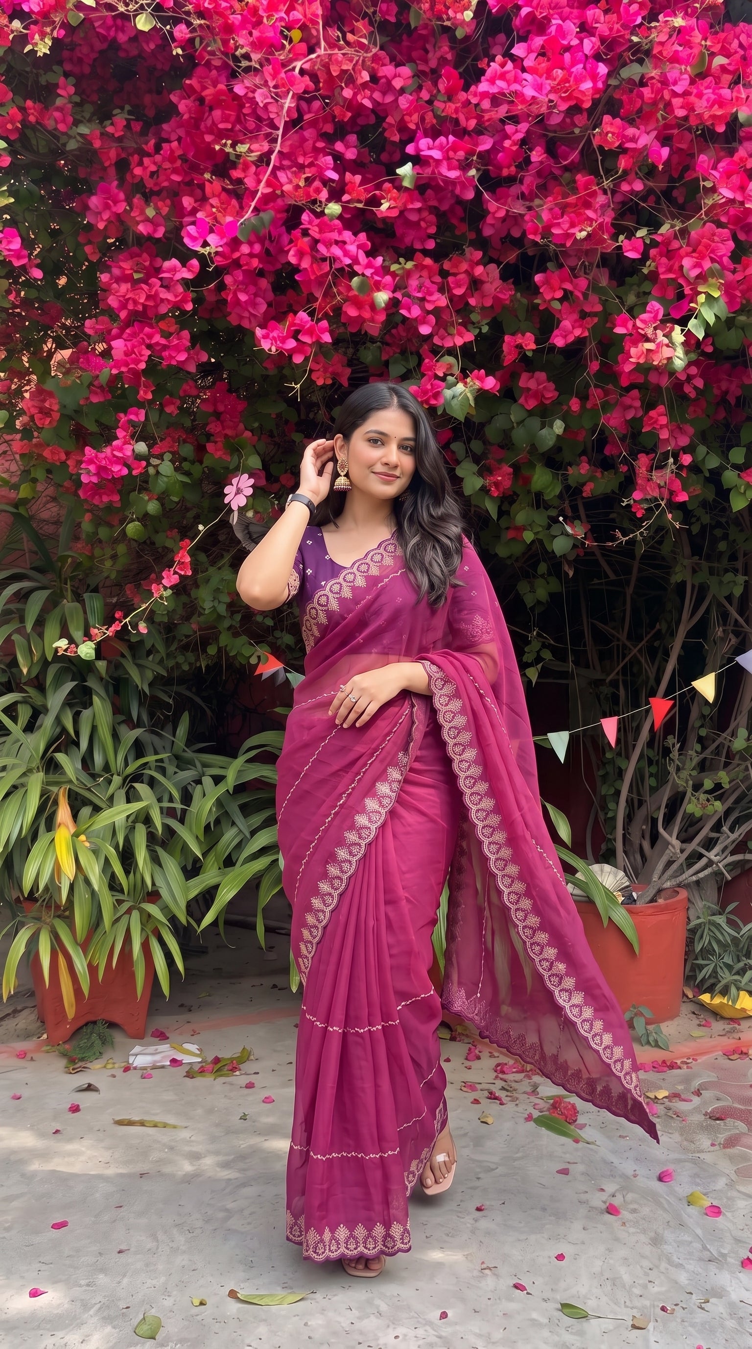 Pink Soft Georgette Embroidery Saree