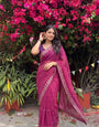 Pink Soft Georgette Embroidery Saree