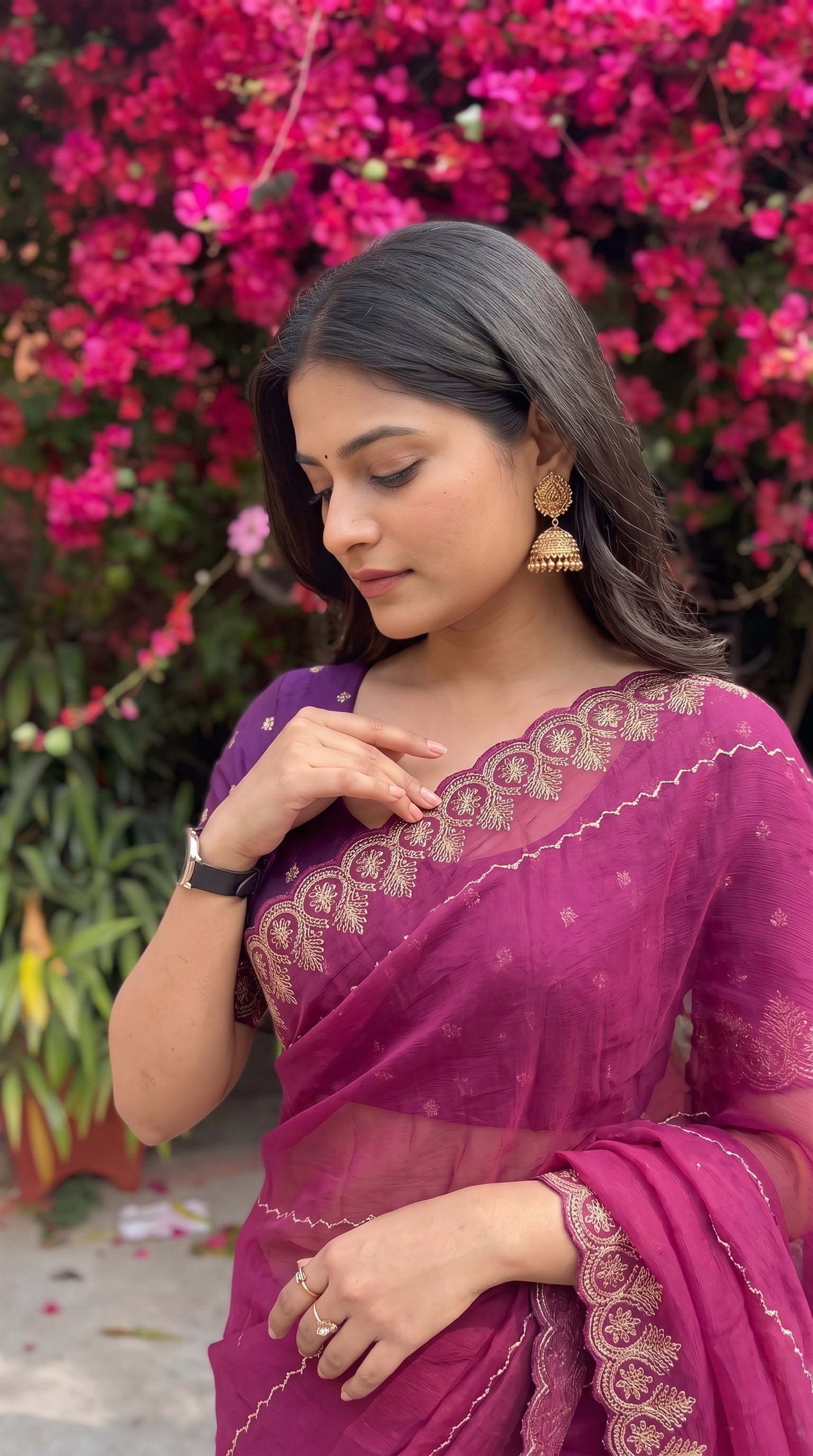 Pink Soft Georgette Embroidery Saree