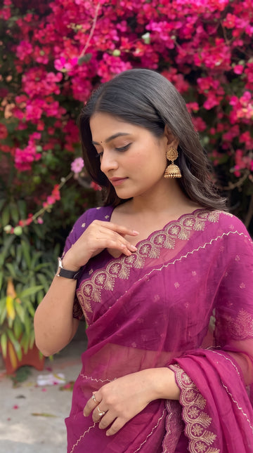 Pink Soft Georgette Embroidery Saree
