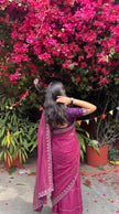 Pink Soft Georgette Embroidery Saree